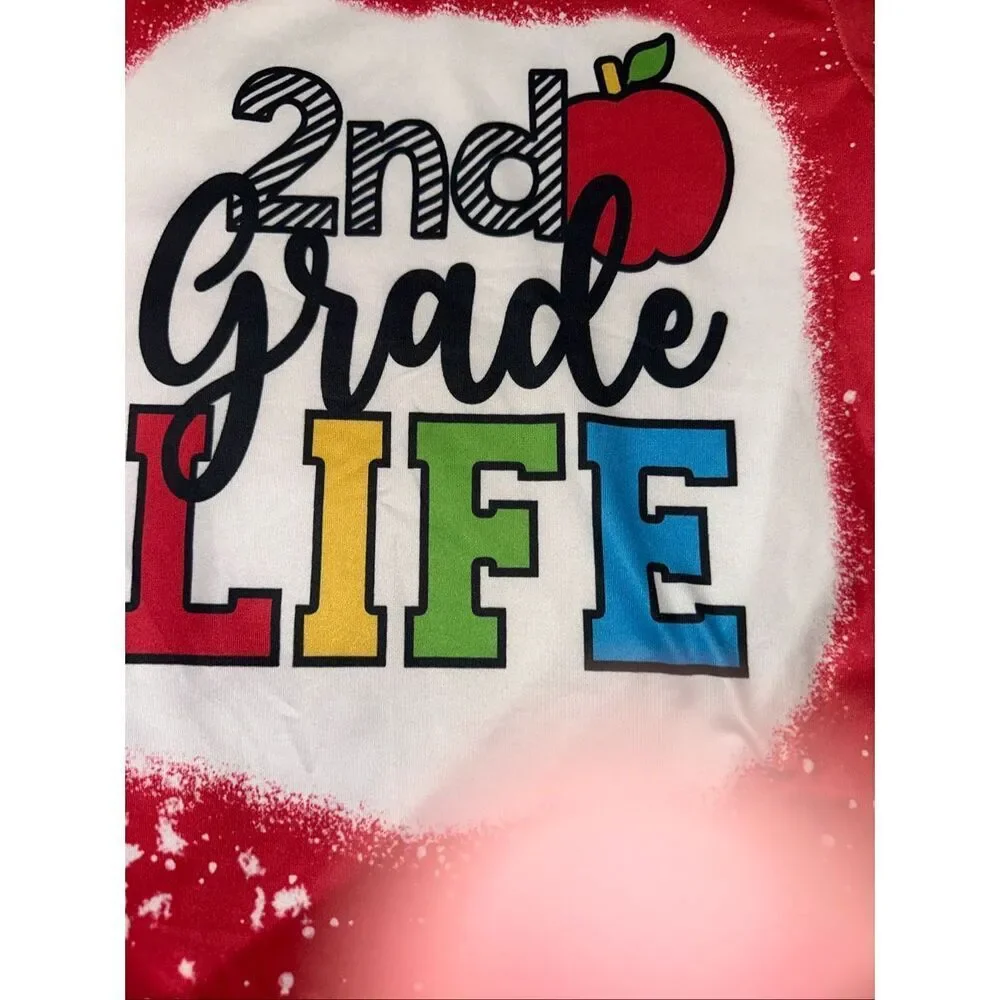 2nd Grade Life Red Bleached Style Graphic Tee Kids Size 7Y t-shirt